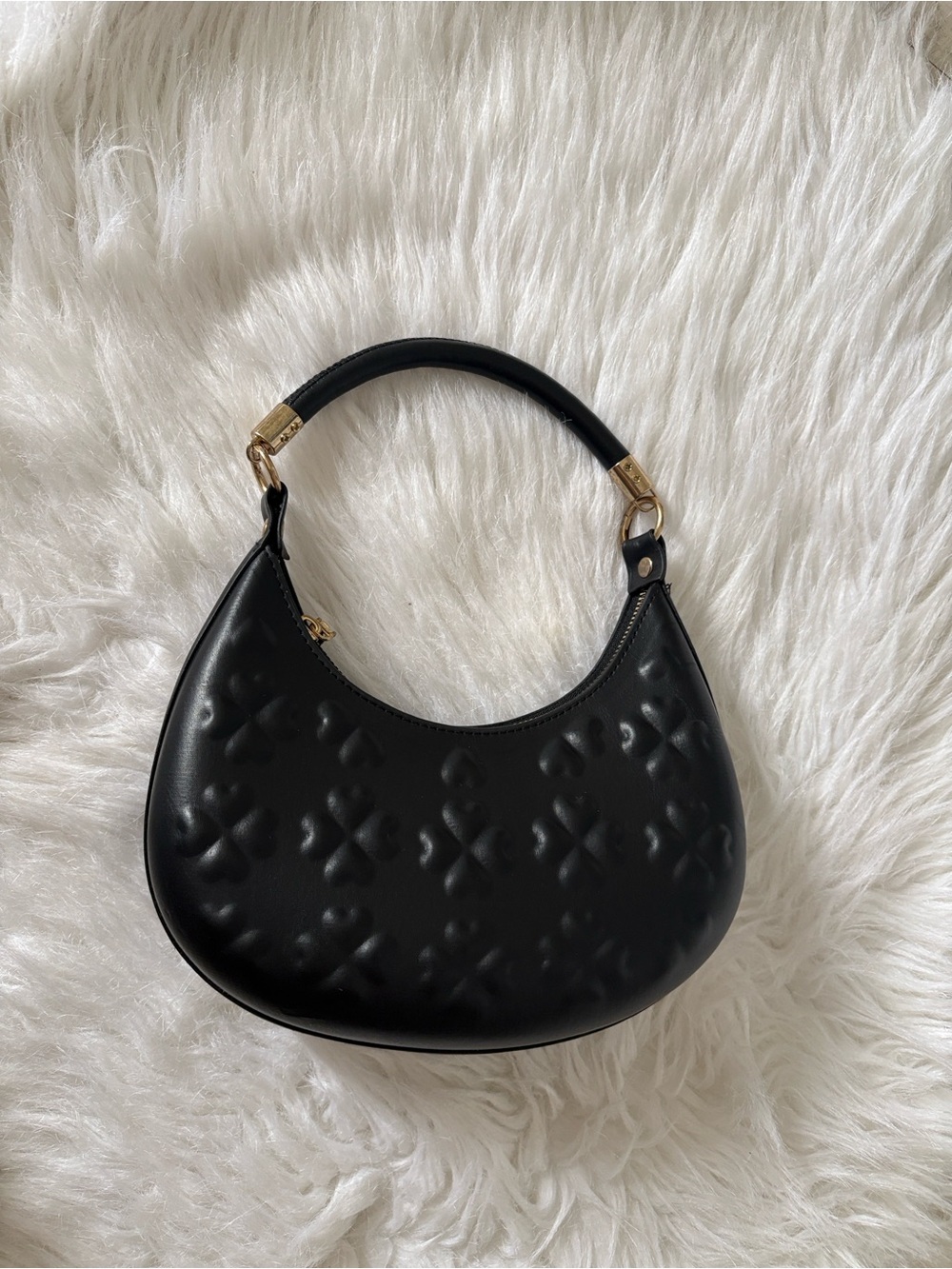 Black Embossed Crescent Shoulder Bag
